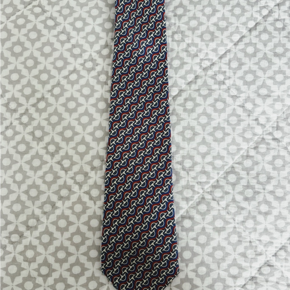 Patterned Blue and Red Hermés Tie